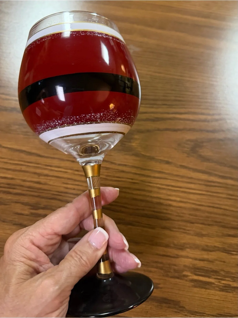 Pier 1 Red Santa Belt Wine Glass with Gold Accents